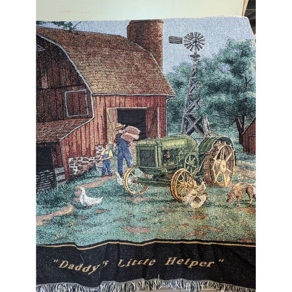 John Deere "Daddys Little Helper" Tapestry Blanket 70"x 50" Farm Scene By Charle - Picture 1 of 8